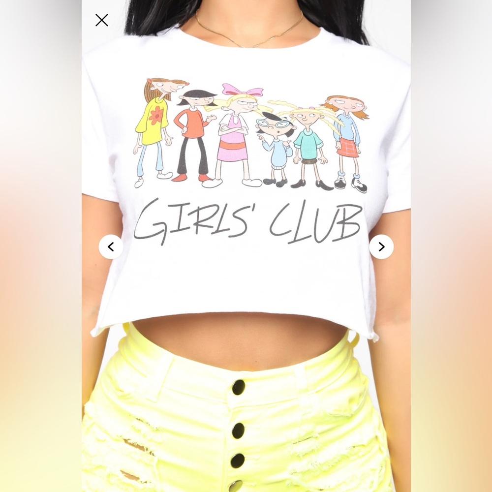 Fashion Nova White 'Girls' Club' Cropped Graphic Tee